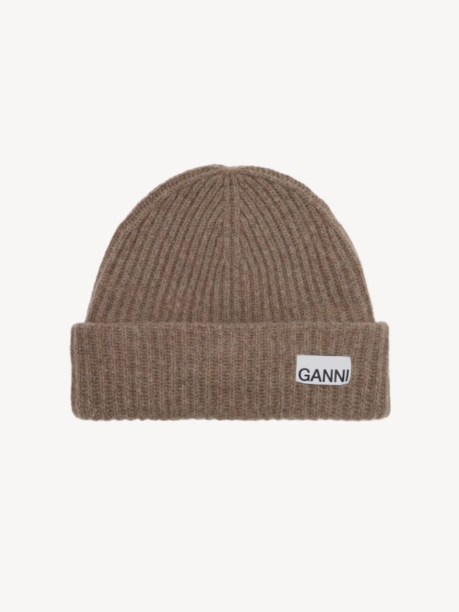 Ganni - STRUCTURED RIB BEANIE BRUN