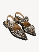 Ganni - Satin Feminine Buckle Ballerinasko Leopard