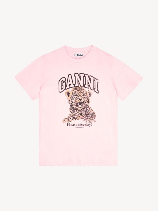 Ganni - Basic Jersey Leopard Relaxed T-shirt Pink