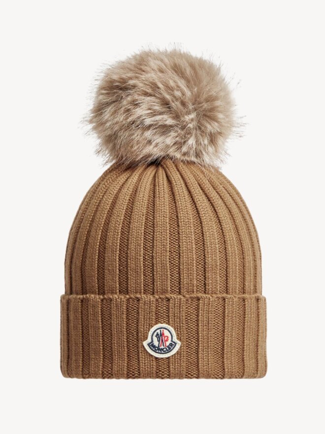 Moncler - Wool Beanie with Pom Pom Camel