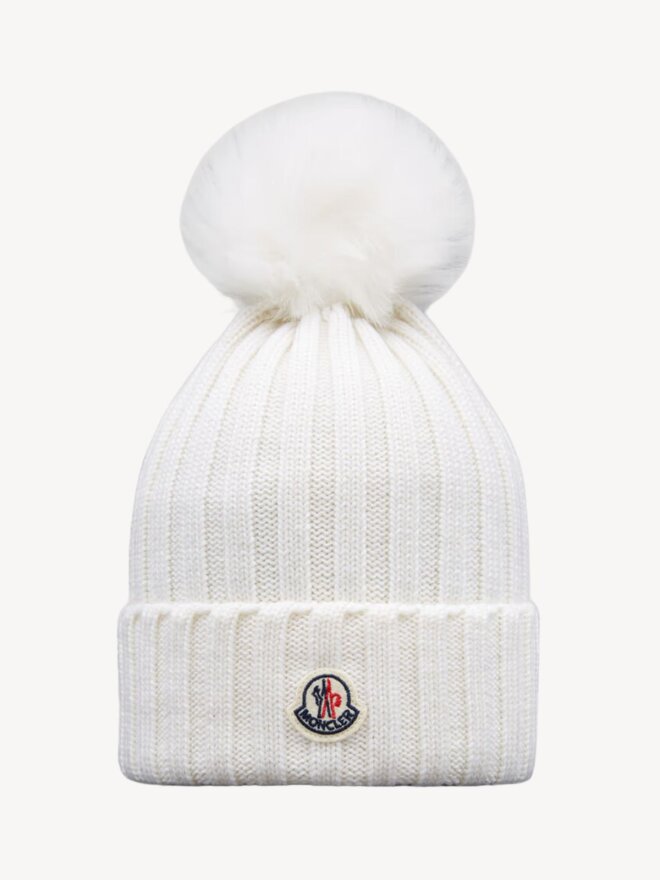 Moncler - Wool Beanie with Pom Pom Offwhite