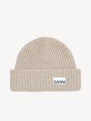 Ganni - OVERSIZED WOOL RIB KNIT BEANIE SAND