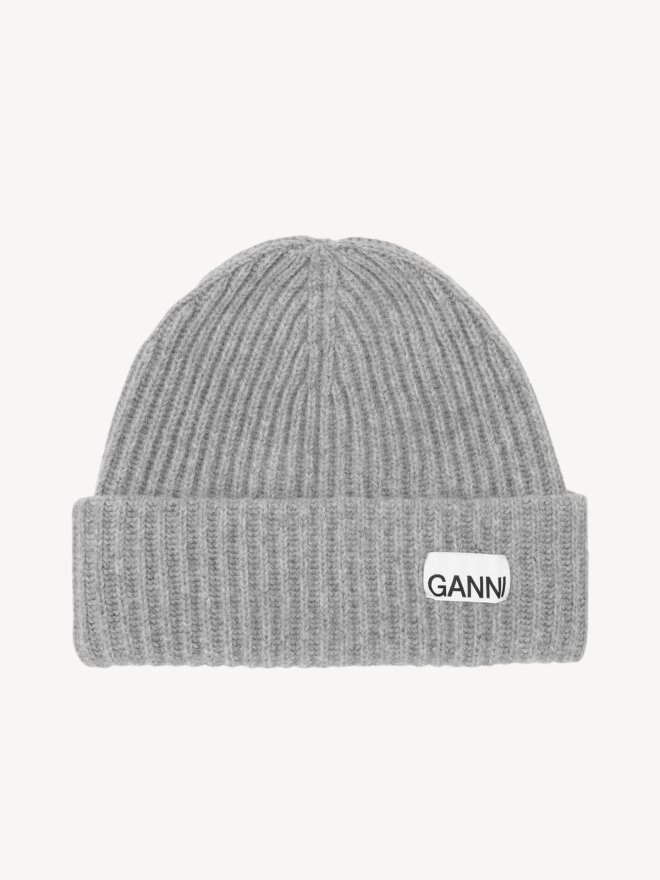 Ganni - OVERSIZED WOOL RIB KNIT BEANIE PALOMA