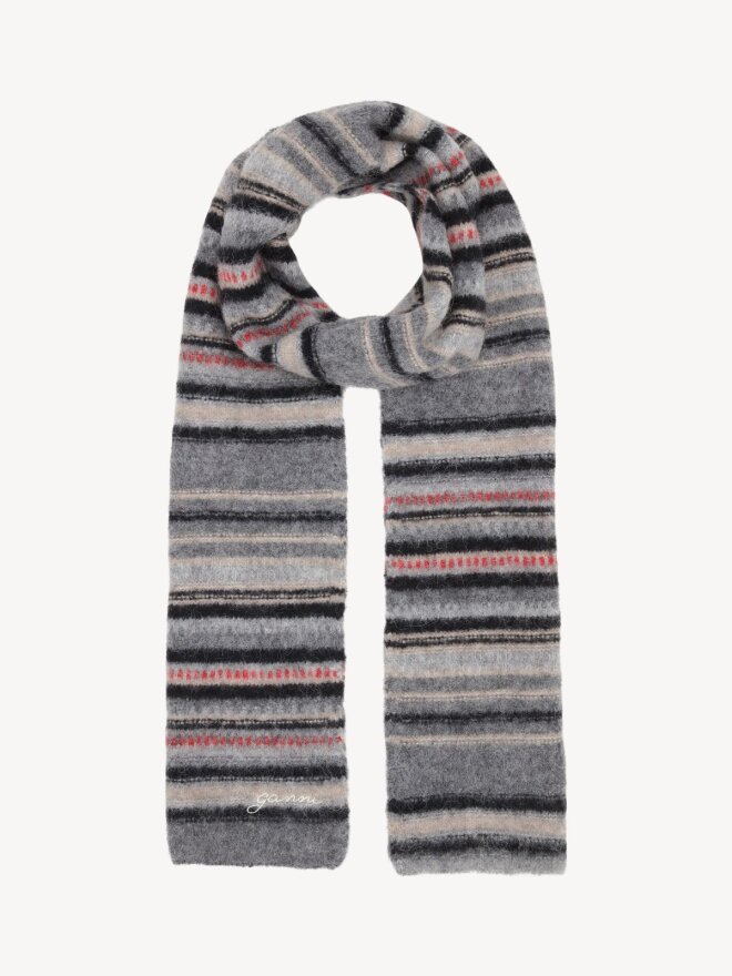 Ganni - SOFT WOOL HALSTØRKLÆDE GREY STRIPED