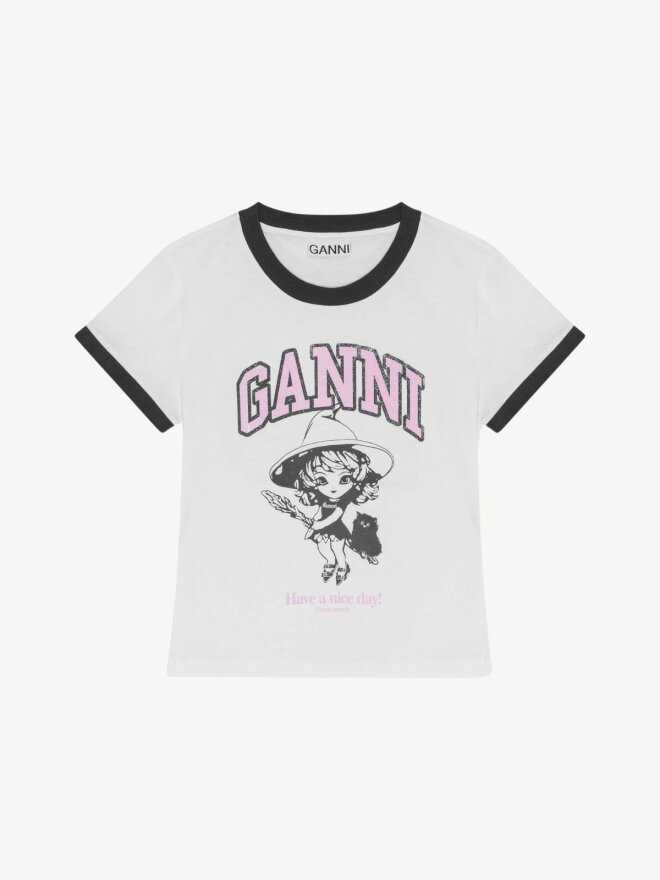 Ganni - T-SHIRT MED PRINT HVID